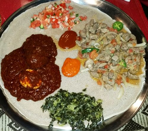 Ethiopian entrees served family style