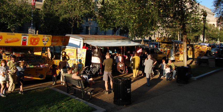 Vendors in front of the museum