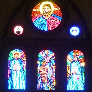 Stained glass in San Domenico Basilica in Siena, Italy