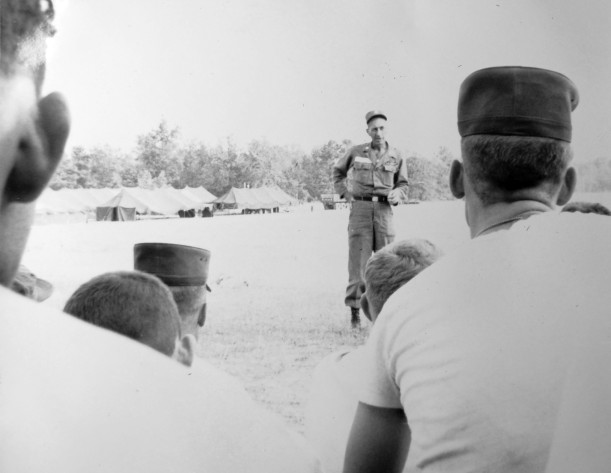 Colonel Parker addressing the 24th Evacuation Hospital troops