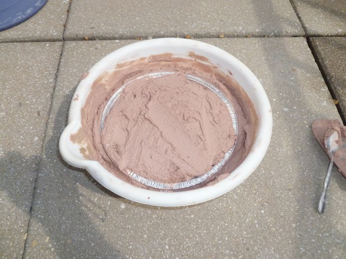 Pie tin filled with mixture