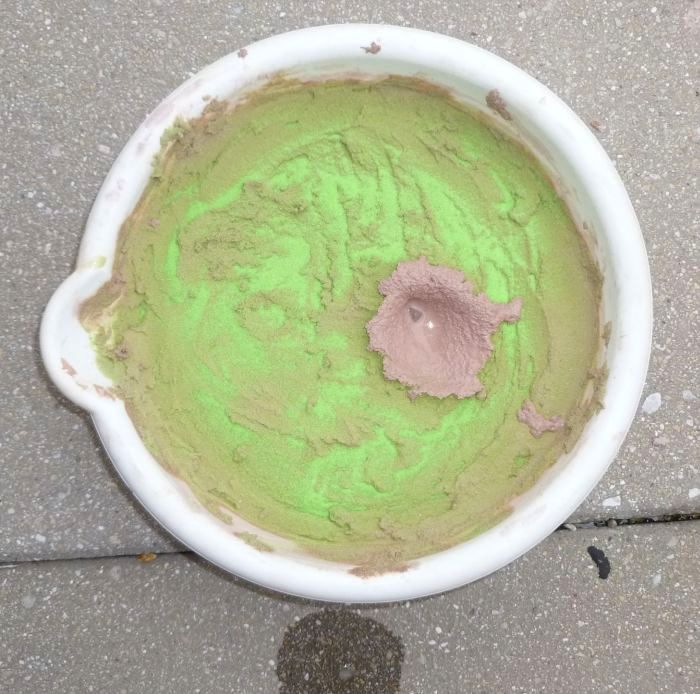 A circular crater is formed