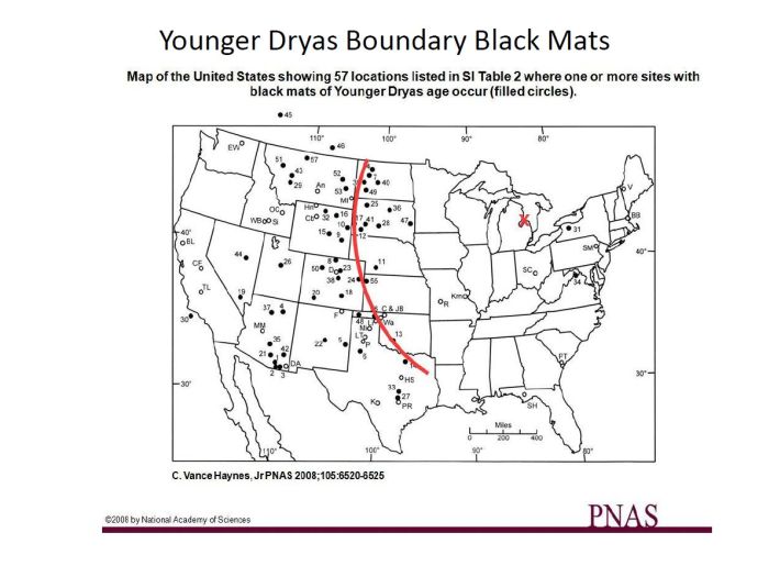 distribution of Younger Dryas black mats