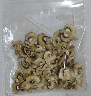 Dry mushrooms in a plastic bag