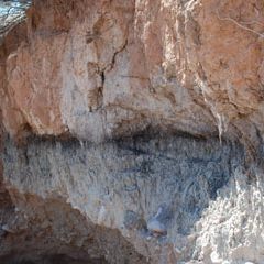 band of dark sediment at Murray Spring, Arizona
